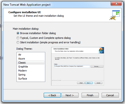 Configure installation UI for your project