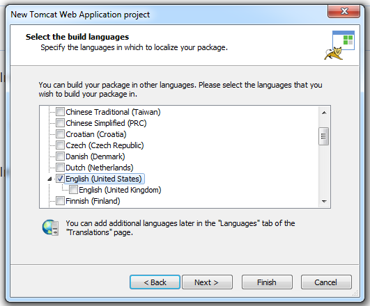 Select build language for your project