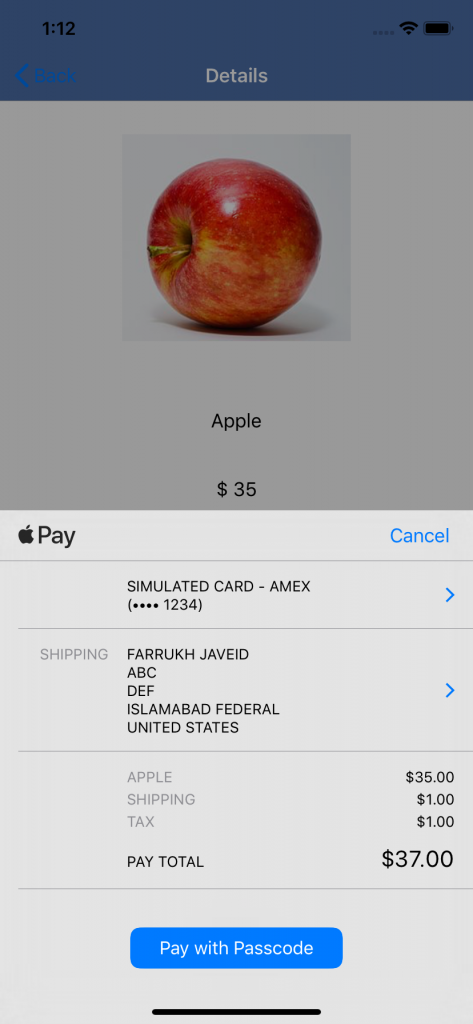 Integrating Apple pay - Payment screen