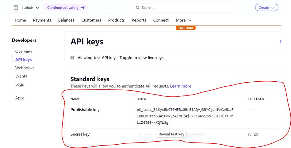 stripe api_keys