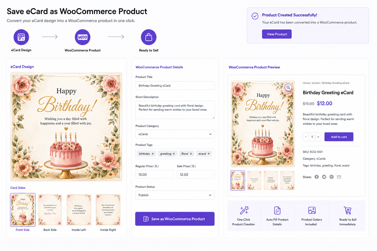 Customer checkout flow for eCard WooCommerce store